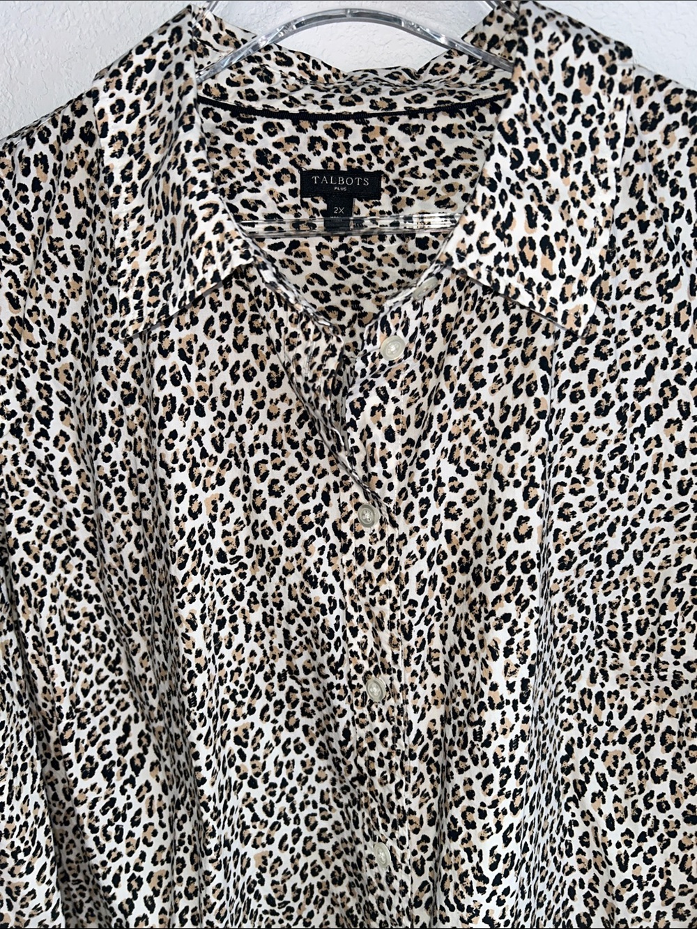 Talbots Plus Cotton Leopard Animal Print Long-Sleeve Button-Down Shirt 2X EUC